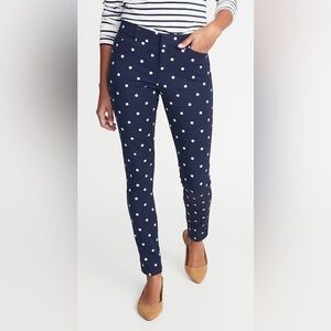 NWT Old Navy Women’s Pixie Navy Blue Shite Polka Dot Stretch Ankle Pants Size 12
